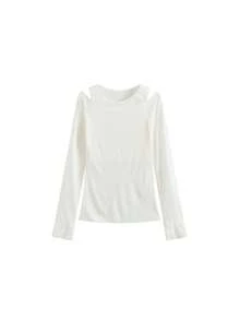 1pc Women's Off Shoulder Long Sleeve T-Shirt, Slim Fit, Lightweight, Sun Protection, Summer - Apricot - View 6