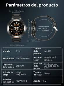 EFFEOKKI Men's 2-In-1 Smart Watch (With Earbuds) - Zinc Alloy Bezel, 1.46" Touchscreen, Supports Wireless Calling, Music Playback, NFC, Multiple Sports & Health Tracking Functions, Compatible With IOS/Android - D13/Black Strap/Zinc Alloy Bezel - View 12