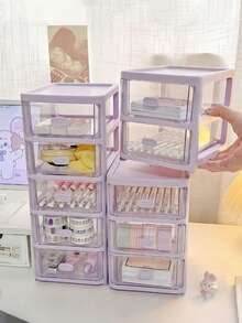 Drawer Style Desktop Storage Box, Multi-Layer Organizing Storage Box, Transparent Dustproof And Waterproof Storage Box, Desk Desktop Storage Box, Bedroom, Dormitory, Study, Bathroom Storage Box, 2nd/3rd/4th/5th Floor, Stationery, Pens, Office Supplies, Cosmetics And Other Items Storage And Organizing - Purple - View 3