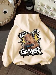 Young Boy Capybara Pattern Warm Sweatshirt - Apricot - View 1