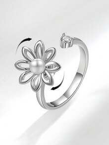 1 szt. obrotowy pierścionek z kryształkami górskimi z królikiem, minimalistyczny, modny, otwarty pierścionek z kwiatowym wzorem, obrotowy pierścionek z amuletem, luksusowy, prosty pierścionek z obrączką, modny pierścionek z cyrkoniami dla kobiet, obrotowy pierścionek z płatkiem śniegu, europejski i amerykański heksagram, otwarty pierścionek z kamieniem księżycowym, obrotowy pierścionek