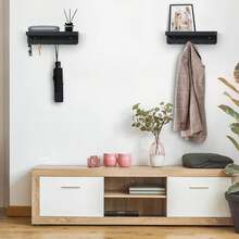 Porta Llaves para Pared, Estante de Pared Multiusos con Caja de Diverso y 6 Ganchos, Colgador Llaves, Organizador de Cocina para Autoadhesivo, Apto para Salón, Cocina, Baño, Oficina (Negro) - 1 - Ver 3