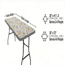 1pc Floral Print Elastic Edge Tablecloth - Washable Polyester Outdoor Cover, Suitable For Camping, Picnics And Garden Parties - Vibrant Design, Indoor/Outdoor Use, Picnic Tablecloth - Black - View 9