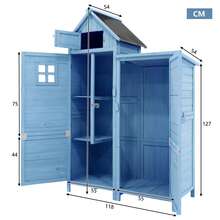 okwish Garden Cabinet Tool Shed, Tool Shed With Gable Roof And Storage, Garden Tool Cabinet Wooden Tool Shed, Weatherproof - 藍色 - 查看 5