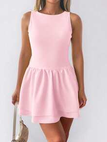 Women's Solid Color Fitted Backless Christmas Dress - Pink - View 5
