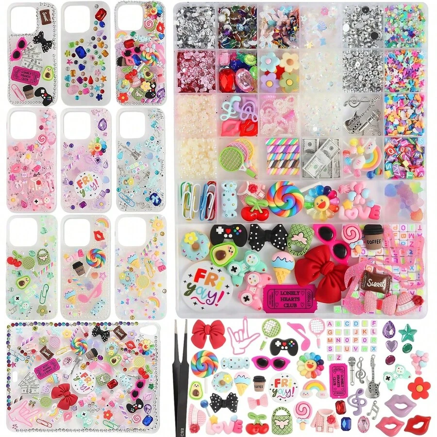 Local Delivery - EIiovcnya 3020 Pcs Junk Case Charms, DIY Junk Phone Case Kit, Rhinestone Beads, Bows, Stars, Love & Letter Charms