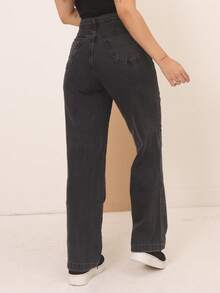 Calça Jeans Feminina Wide Leg Cintura Alta Tecido Grosso Elegante Confortável Vintage 100% Jeans Algodão