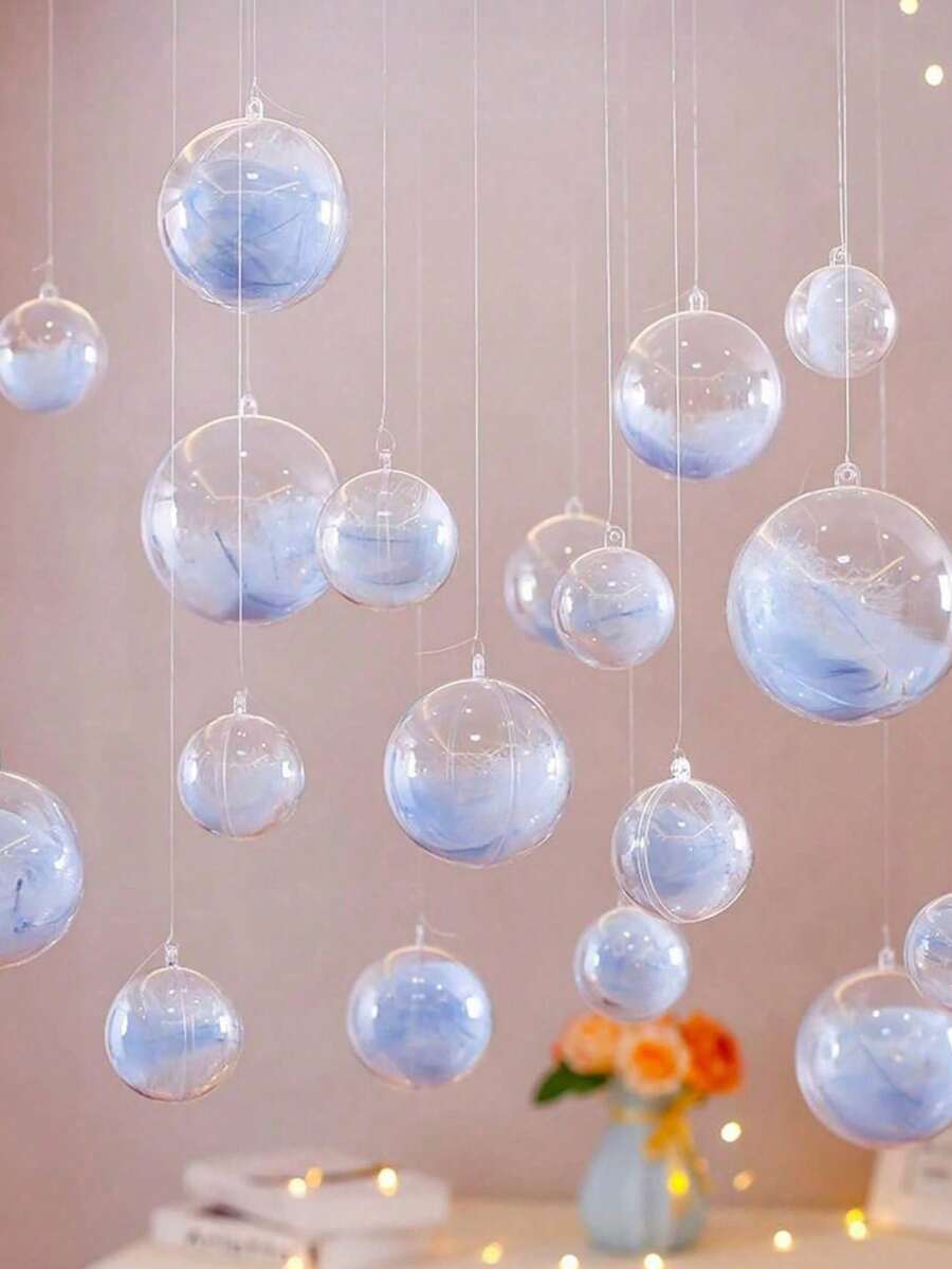 10个透明可填充装饰球，多种尺寸可选。塑料亚克力可填充球，适用于派对装饰、DIY、圣诞树装饰以及客厅、卧室等家居装饰。
