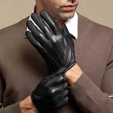 1 Pair Men's Solid Color PU Leather Gloves, Winter Warm Waterproof Windproof Non-Slip Outdoor Driving Riding Gloves Winter Outfits Fluffy - PU Pleated Style - View 5