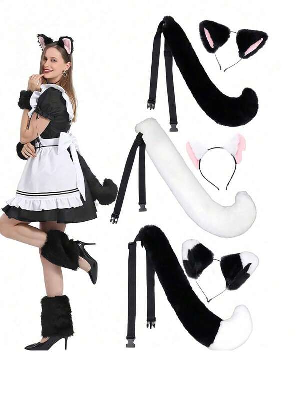 Set de 2 piezas de cola de zorro y diadema, decoración de fiesta, tocado de cosplay, accesorios lindos para mujeres, Halloween, regalo de Navidad, adecuado para fiesta y decoración de escenario