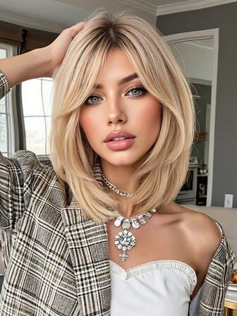 渐变色波波头假发：舒适时尚的合成假发，轻松打造甜美造型