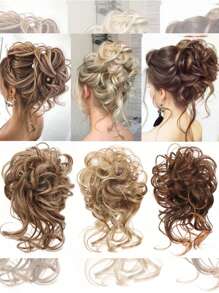 Synthetische unordentliche lockige Haarbun Chignon Haarverlängerung elastisches Haarteil Zopf für Frauen, lockiger Pferdeschwanz für Frauen und Mädchen für den täglichen Gebrauch und Partys