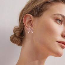 Bow Earrings For Women  Sparkly Rhinestone Chain Tassel Earrings Cute Ribbon Stud Earring Daily Party Jewerly Gifts Christmas Stocking Stuffers - A7: anting-anting pita merah - View 2