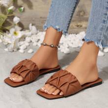 Damen Flache Quadratische Zehenschuhe rutschfeste Strandpantoffeln