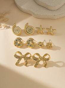 2-10件/套海星、贝壳、蝴蝶结和不对称个性化休闲耳环套装。适合派对、礼物、海滩、生日、休闲日常佩戴 - 金色 - 查看 3