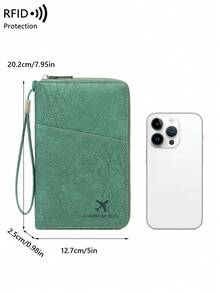 CHARM INFINITE New RFID Blocking Passport Holder, Can Hold Multiple Passports, Travel Document Organizer, Soft Material Zipper Long Passport Wallet, Detachable Wrist Strap, Valentine's Day Gift, Essential Travel Accessory For Wife Or Girlfriend, Suitable For Vacation, Women Family Travel Passport Cover/Wallet - Green - View 2