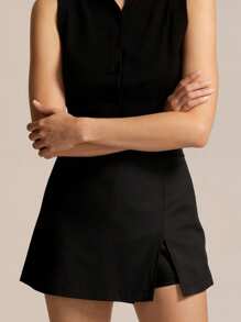 Women's High Waist Mini Skort Stylish Slim Fit Zipper Closure &  Asymmetrical Detail Skirts For Business - 黑色 - 查看 2