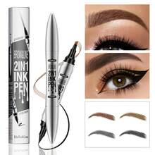 HelloKiss 2-In-1 Dual-Tip Liquid Eyebrow Pencil And Black Eyeliner, Waterproof Long-Lasting Smudge-Proof Eyebrow Definition Pen, Precise Fine Tip, Quick-Drying Natural Hair-Like Eye Makeup Tool, Suitable For Beginners And Daily Use - Multicolor-white Tube - View 6