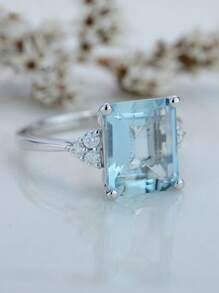 1 buc Inel de logodnă albastru deschis cu incrustații de zirconiu cubic, 1 buc., accesorii de bijuterii potrivite pentru bărbați și femei, cadou pentru familie/prieteni/iubit/iubită