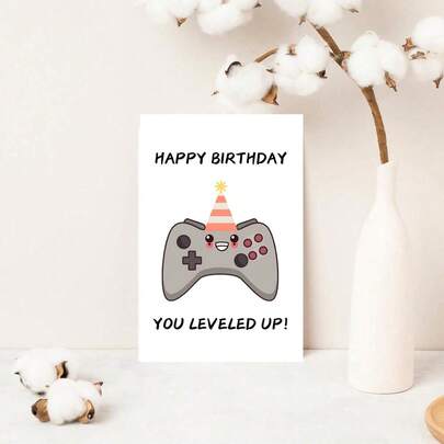 1/2/5/10pcs [Gaming Birthday Card] Humorous Video Game Controller Birthday Card | Unique Gaming Themed Party Invitation, Perfect Gift For Gamers, Friends, Him, Her, "You Levelled Up" Greeting