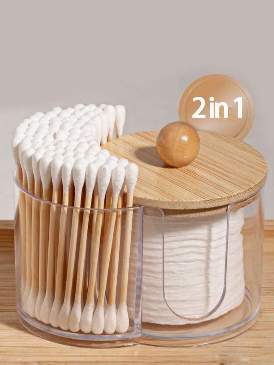 2-In-1 Bamboo Lid Transparent Plastic Storage Box, Desktop Makeup Organizer Box With Double Round Holes, Transparent Cosmetic Storage Box With Dual Compartments - Modern Vanity Table Storage Box With Lid, Bathroom Vanity Organizer, Suitable For Makeup Brushes, Lipsticks, Beauty Tools Bag, Makeup Bag, Toiletry Bag, Desk Organiser, Cosmetic Bag, Makeup Pouch, Make Up Organizer, Vanity Accessories, Make Up Pouch, Make Up Bags, Jewellery Box, Pouch, Makeup Brush Holder, Brush Holder, Perfume Organiser, Pouch Bag,Gifts For Women,Christmas Gifts,Gift Ideas For Women - Clear - View 1