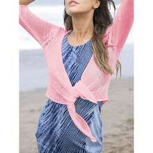 Women Tie Front Shrug 3/4 Sleeve Sheer Bolero Knotted Lightweight Cardigan For Women Tops Women Fall Outfits - 淺粉色 - 查看 2