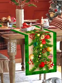 1 Stück 35*180cm/13.78*70.87 Zoll Weihnachtstischläufer, Schwarz & Grün karierte lange Tischdecke Dekoration Stoff, Weihnachtskugel, Glocke, Schleifen Elemente Muster, geeignet für Heimdekoration, Weihnachtsparty, Wohnzimmer, Esszimmer Tischoberfläche Festliche Zubehör - Weihnachten - Übersicht 6