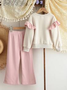 Young Girls Two Pieces Clothes Sets Fall Letter Printing Long Sleeves Cute Bow Sweatershirt And Pants Casual Wear Spring Outfits