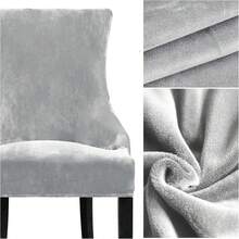 Stretch Wingback Chair Cover - Reusable Side Chair Slipcover, Accent Chair Protector Dining Room, Banquet, Home Decor (Silver, 2PC) - 02 Velvet Silver Grey - View 4