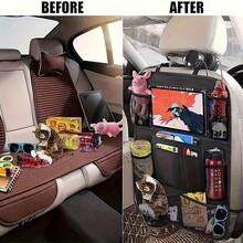 This 2-Piece Car Rear Seat Storage Bag Set Features A Flat Stand, 9 Storage Pockets, A USB/ Headphone Jack, And A Backrest Protector. With A Multi-Functional Design, It Enhances The Storage And Convenience Inside The Car - 黑色 - 查看 4
