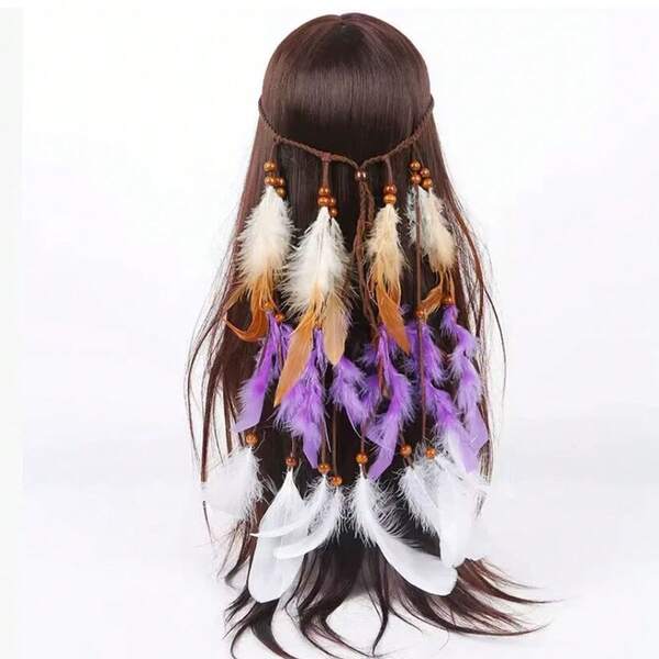 Nowa opaska na głowę z piórami Spark Pad w stylu boho, kolorowa opaska na głowę z piórami, dodatek do włosów na Halloween