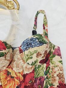 EZNV 1pc Vintage Palace Style Jacquard Slimming Camisole Top, French Romantic Jacquard Corset Vest - Multicolor - View 8