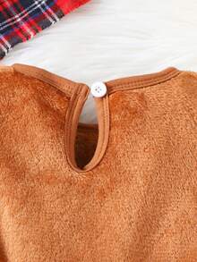 1pc Toddler Girls' Cute Vintage Style Plush Thick Long Sleeve Dress, Winter - 駝色 - 查看 7