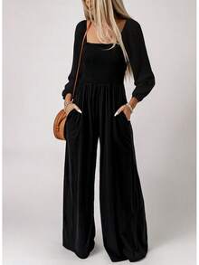 Women's Casual Loose Overalls Jumpsuits One Piece Long Sleeve Wide Leg Long Pant Rompers With Pockets - Hạt dẻ - Xem 8