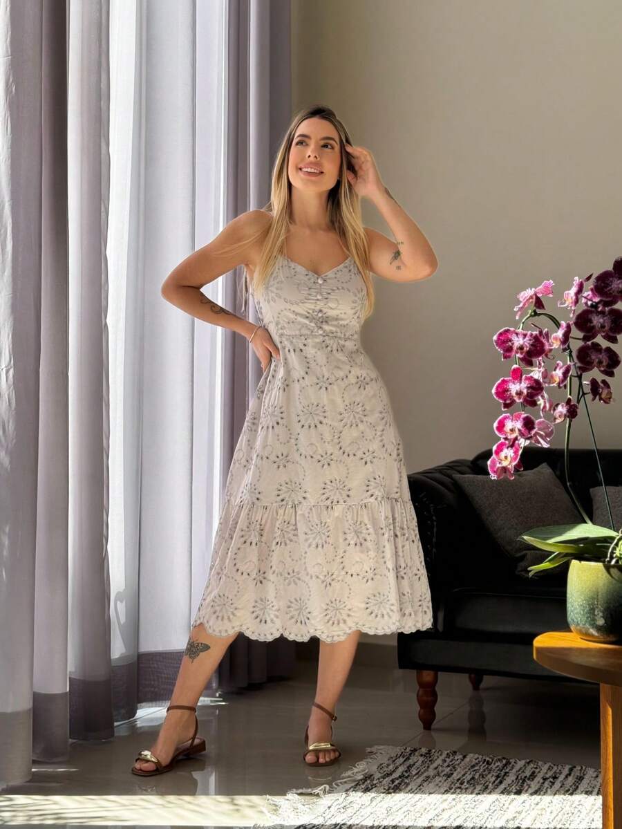 MIDI DRESS WITH TIES ON THE LAISE STRAPS - Grey - View 1