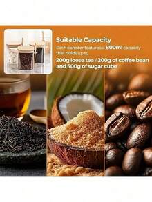 1pc Square Airtight Glass Jar With Wooden Spoon, Suitable For Storing Coffee Beans, Soybeans, Sugar And Salt. Some Kitchen Storage Jars Can Also Be Used For Jam And Ice Cream, Made Of Reusable Borosilicate Glass.