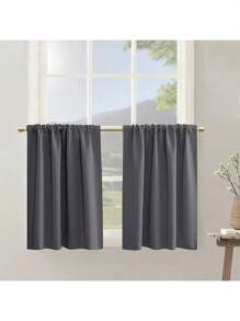 2 件深灰色短款遮光窗帘，适用于小窗户、厨房、浴室、地下室、橱柜、露营车、房车、卧室
