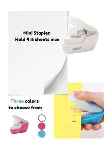 免钉订书机，可容纳7张纸。非常适合装订纸张、文件和账单，适用于家庭、迷你便携式、最多可容纳7张纸、学校和办公室使用、紧凑型办公桌、学校用品、返校用品