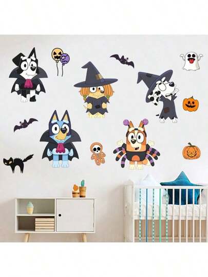 Bluey 1Pc Blueys Wall Decal 60*40CM Removable Wall Sticker Mural Home Room Decoration Bluey Bingo Dog Cute Coco Rusty Muffin Durable Halloween Party Decorative Accessories Ideal For Bedroom Living Room