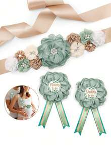 三件套 - 孕妇托腹带，花卉图案，适合准父母在性别揭晓仪式、迎婴派对、孕期配饰、胸针或装饰品上佩戴。 - 綠色 - 查看 2