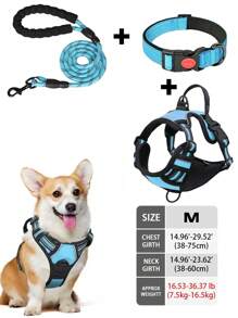 High Reflective Dog Harness Leash Collar Set, Adjustable Padded Dog Vest, Reflective Non-Obstructive Pet Oxford Vest With Front & Back Easy Control Handles, Comfortable, No-Choke Design Pet Vest Leash Collar Set - Ideal Choice For Outdoor Adventure, Multiple Sizes - Suitable For Small, Medium And Large Pets (If In Doubt Between 2 Sizes, Opt For The Larger Size As It Can Be Adjusted)