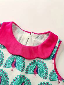 Summer Dress For Girls, Stylish Pure Cotton Sleeveless Random Printed Peacock Flower Children's Dress, Summer Baby Girl Princess Dress 2-8Y - Đen và trắng - Xem 5