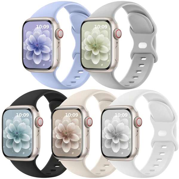 5 paquetes de correas deportivas de silicona compatibles para bandas de reloj de 38mm, 40mm, 41mm, 42mm, 44mm, 45mm, 46mm, 49mm para mujeres y hombres, muñequeras suaves y resistentes al agua para relojes de la serie 10, 9, Ultra, 8, SE, 7, 6, 5, 4, 3