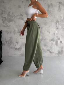 Modal Pleated Casual Pants, Solid Color