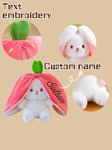 1 pieza Muñeca de peluche de conejo con texto bordado personalizado, exquisito conejo de fresa bordado, muñeca de peluche de conejo de zanahoria, [Personalizado] 1 pieza Muñeca de peluche de conejo de zanahoria y fresa con nombre personalizado, regalo de muñeca para niños, regalo de cumpleaños creativo para niños, muñeca compañera de vacaciones, muñeca de peluche de zanahoria - Multicolor - Ver 3
