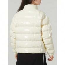 Nike Chaqueta acolchada de cuello alto para mujer, abrigo cálido, ropa deportiva - Beis - Ver 5