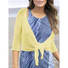 Women Tie Front Shrug 3/4 Sleeve Sheer Bolero Knotted Lightweight Cardigan For Women Tops Women Fall Outfits - 淡黃色 - 查看 3