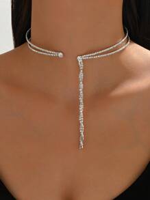 1入華麗的鑽石裝飾開放式頸套項鍊,為婚禮、派對和其他活動準備 - 水滴 - 查看 7
