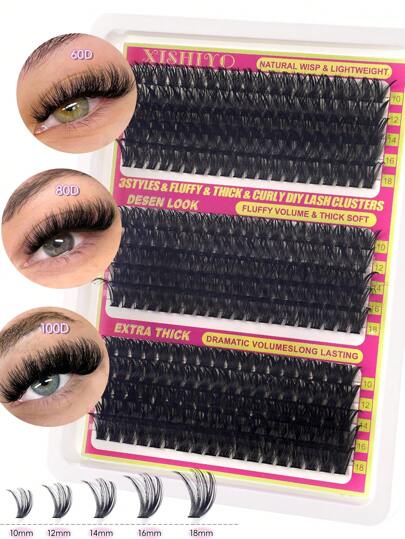 Pacotes de 300/290/240, 15 fileiras, 60/80/100 cílios de vison natural agrupados com raiz, 10-18 mm de comprimento misto, volume russo 3D, extensão de cílios individuais, preto, adesivo hot melt em leque para faça você mesmo em casa, conjuntos de cílios, conjuntos de cílios, cílios individuais, cílios, cílios postiços