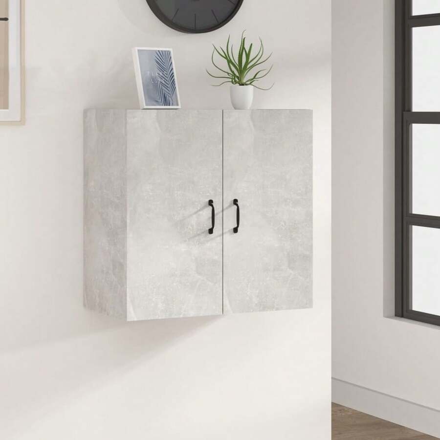 Larryhot Mobiletto dA, Parete Grigio Cemento 60x31x60 cm in Legno Massello, Bello e Pratico, Ideale per Riporre e Decorare la Casa - Grigio - Visualizzare 1